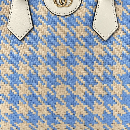 Gucci Raffia Textured Dollar Calfskin Web Houndstooth Small Diana Tote Bag Light Blue Natural Deep Orange 6 of 10