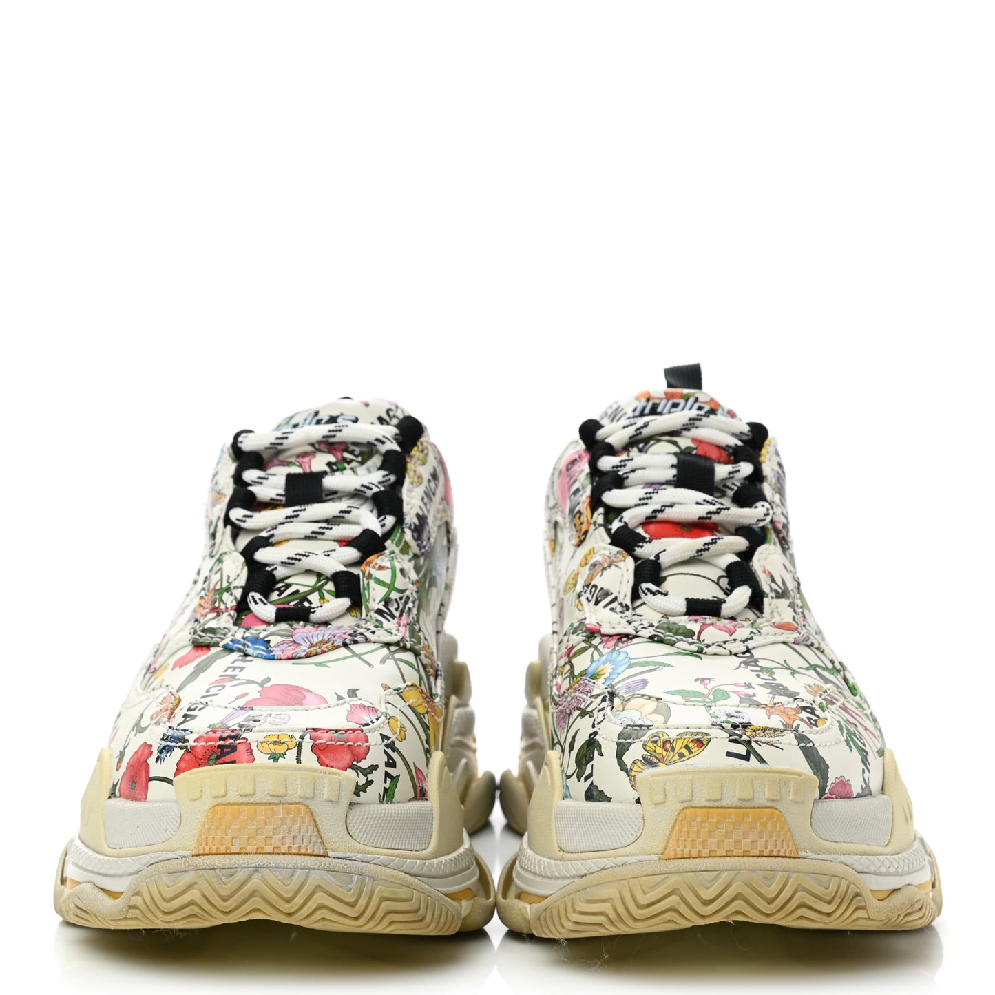 X GUCCI Fabric Allover Logo Flora Print Womens Triple S Sneakers 39 Multicolor White