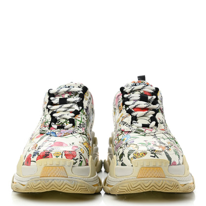 Balenciaga X GUCCI Fabric Allover Logo Flora Print Womens Triple S Sneakers 39 Multicolor White 2 of 10