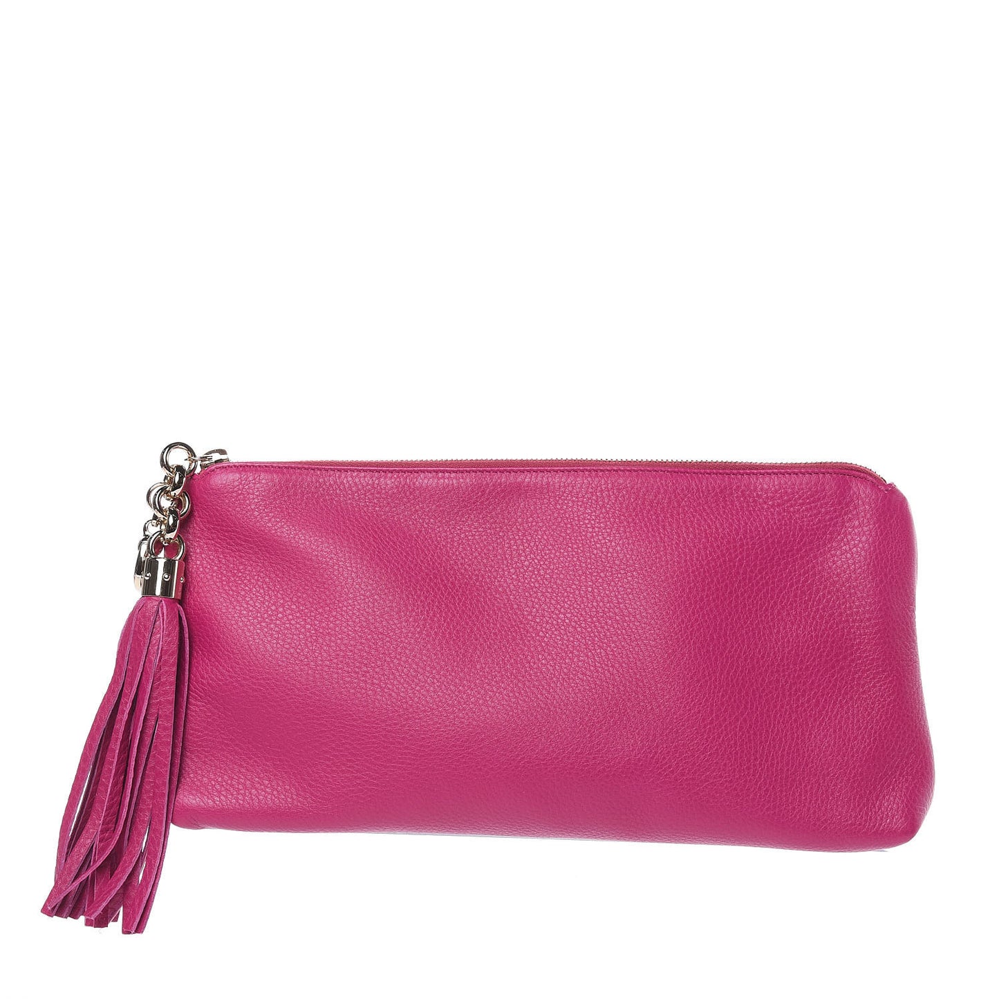 Pebbled Calfskin Tassel Clutch Fuchsia