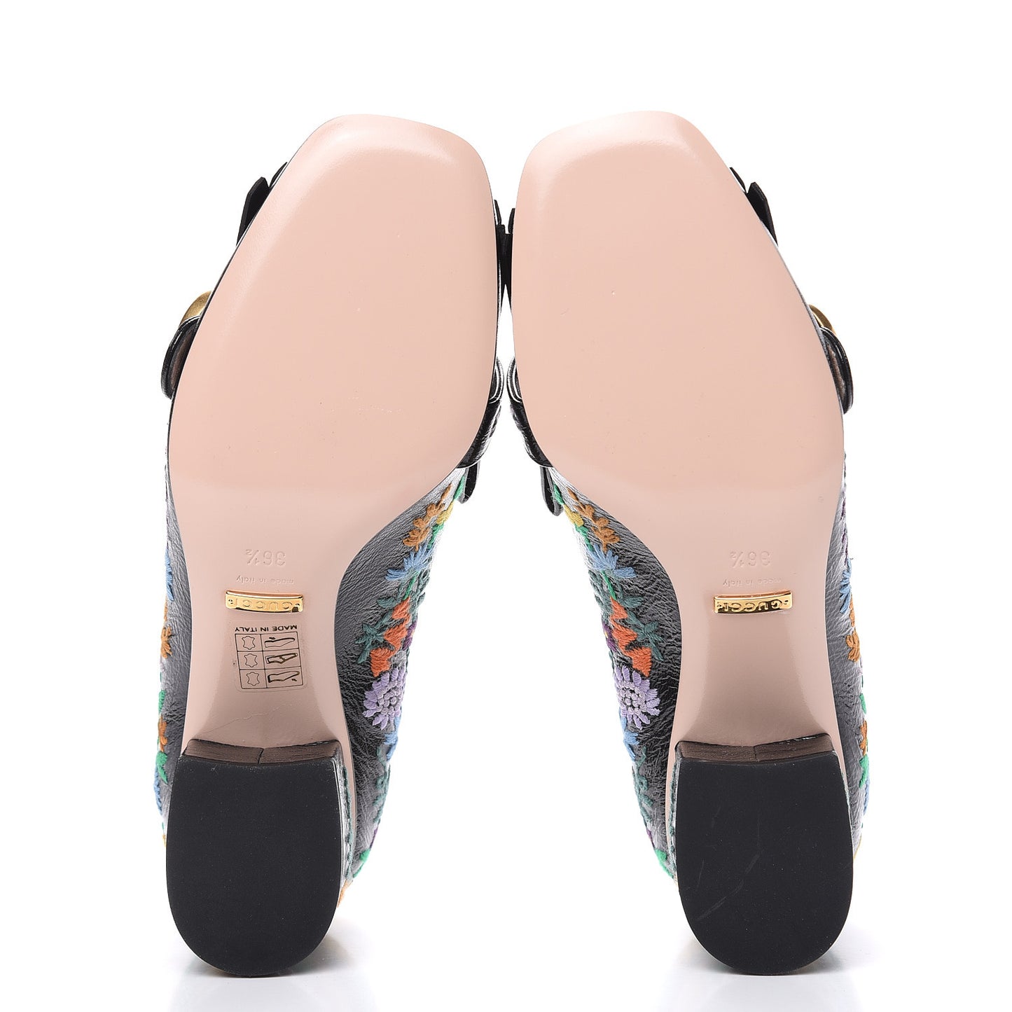 Skipper Calfskin Floral Embroidered GG Marmont Fringe 50mm Loafer Pumps 36.5 Black