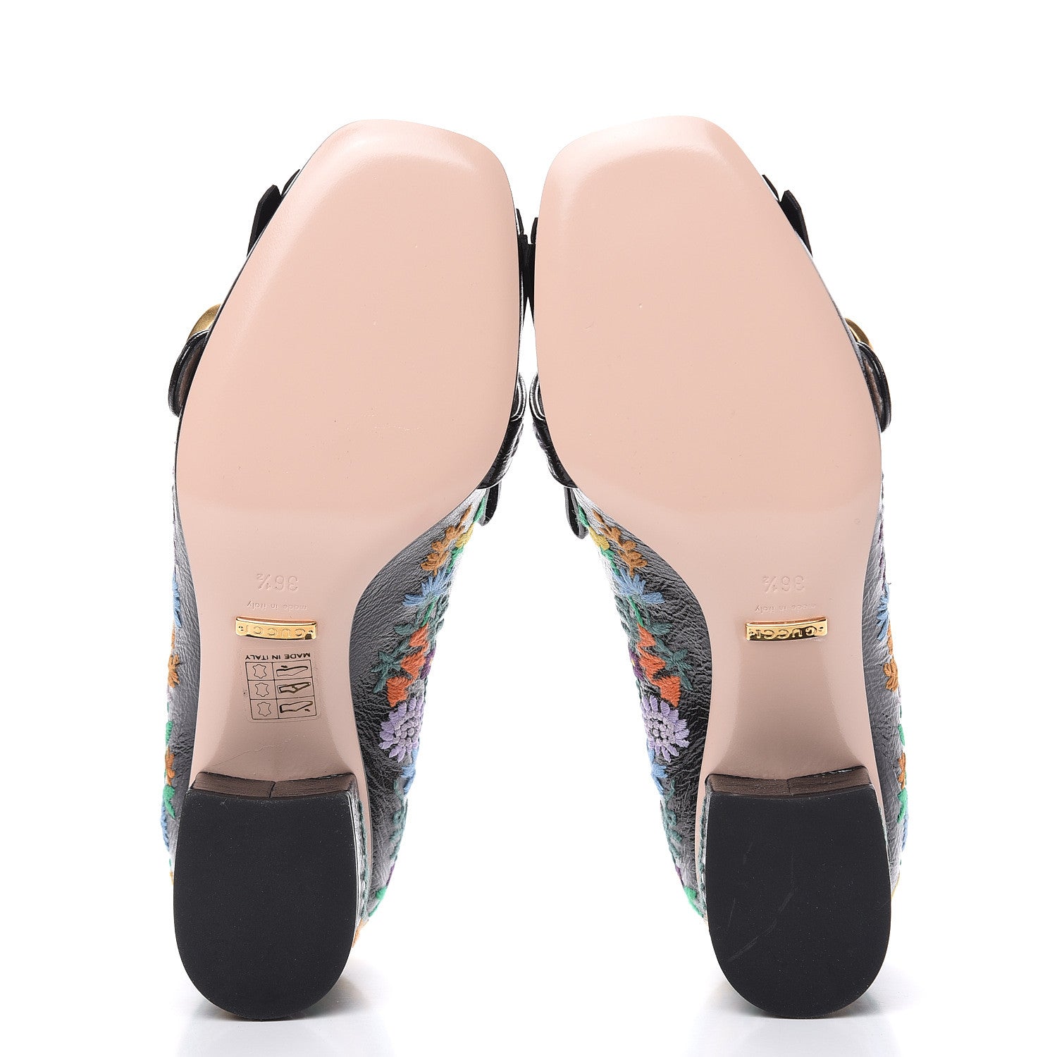 Gucci Skipper Calfskin Floral Embroidered GG Marmont Fringe 50mm Loafer Pumps 36.5 Black 6 of 11