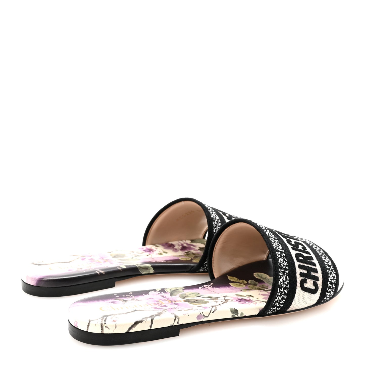 Canvas Pivoine Embroidered Dway Mules Slide Sandals 37 Off White Violet