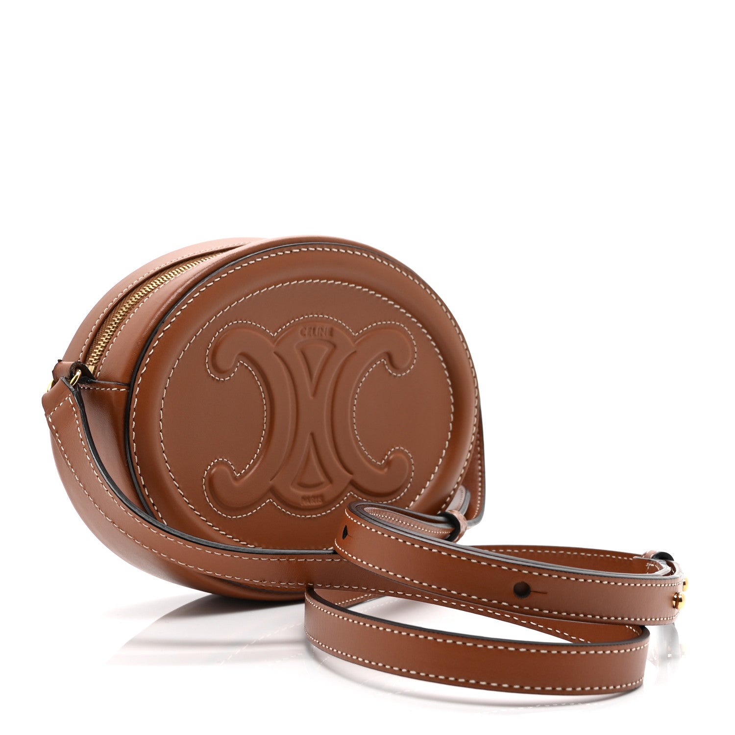 Celine Smooth Calfskin Cuir Small Triomphe Oval Crossbody Purse Tan 3 of 12