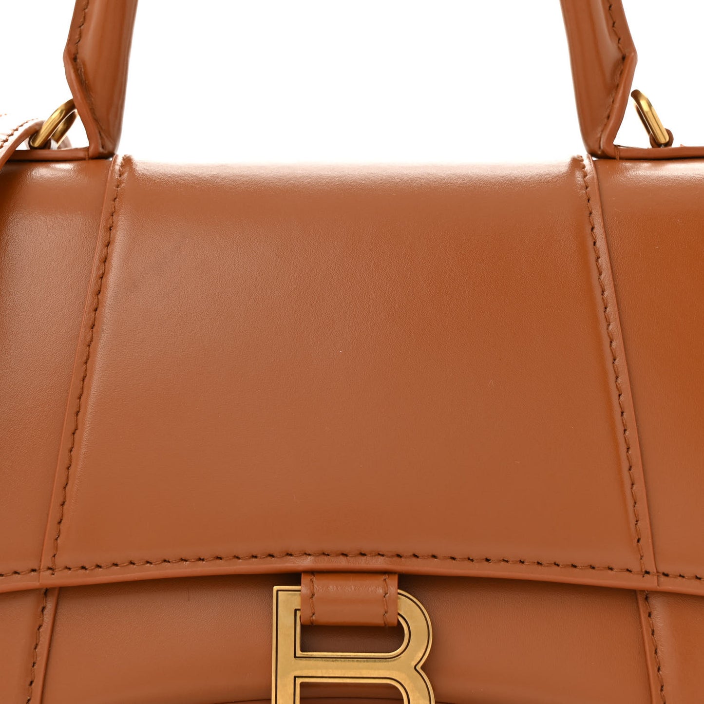 Shiny Box Calfskin Small Hourglass Top Handle Bag Camel