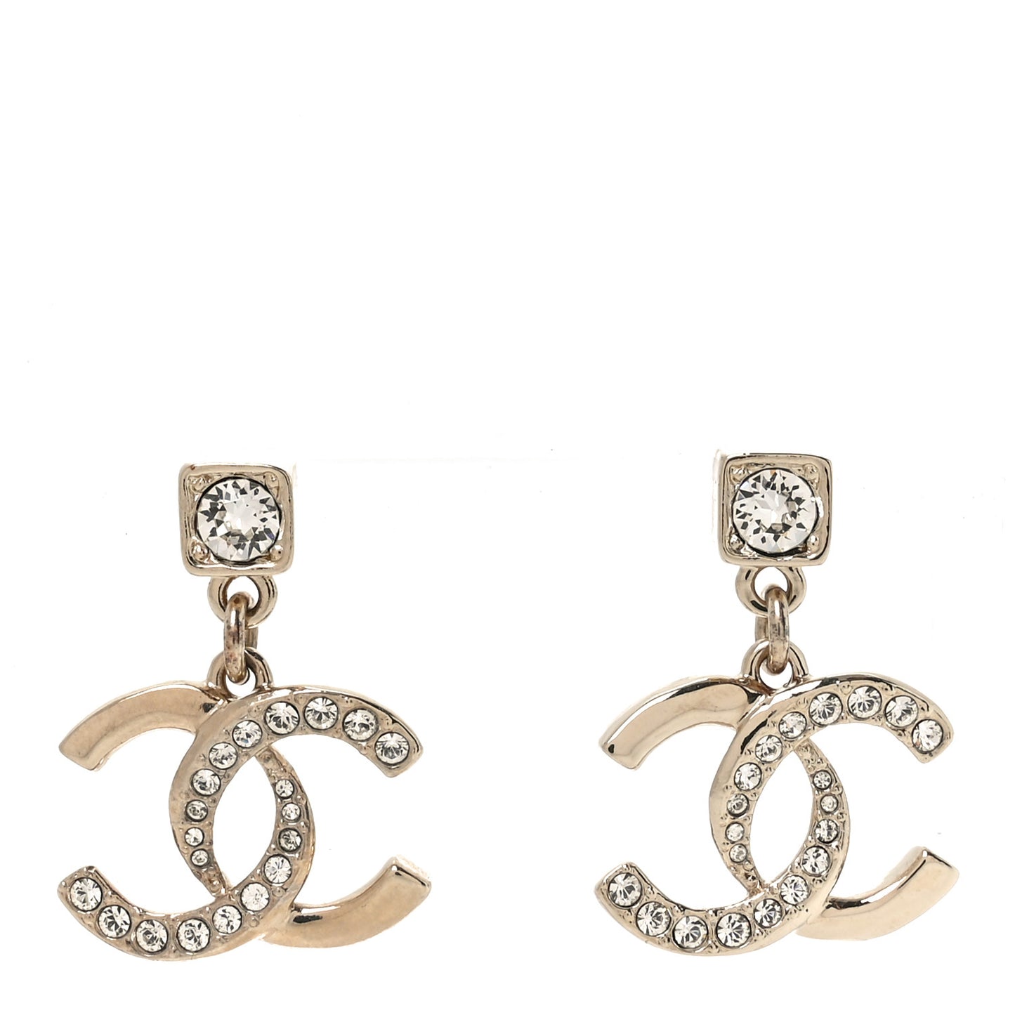 Crystal Irregular CC Square Drop Earrings Gold