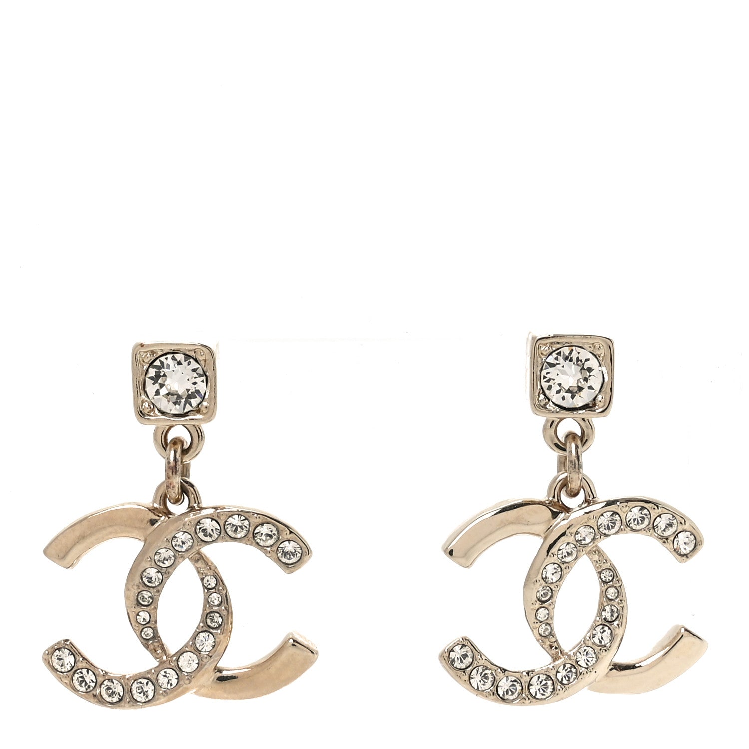 Chanel Crystal Irregular CC Square Drop Earrings Gold 1 of 4