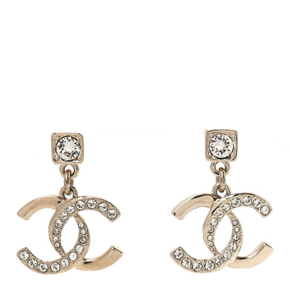 Chanel Crystal Irregular CC Square Drop Earrings Gold 1 of 4