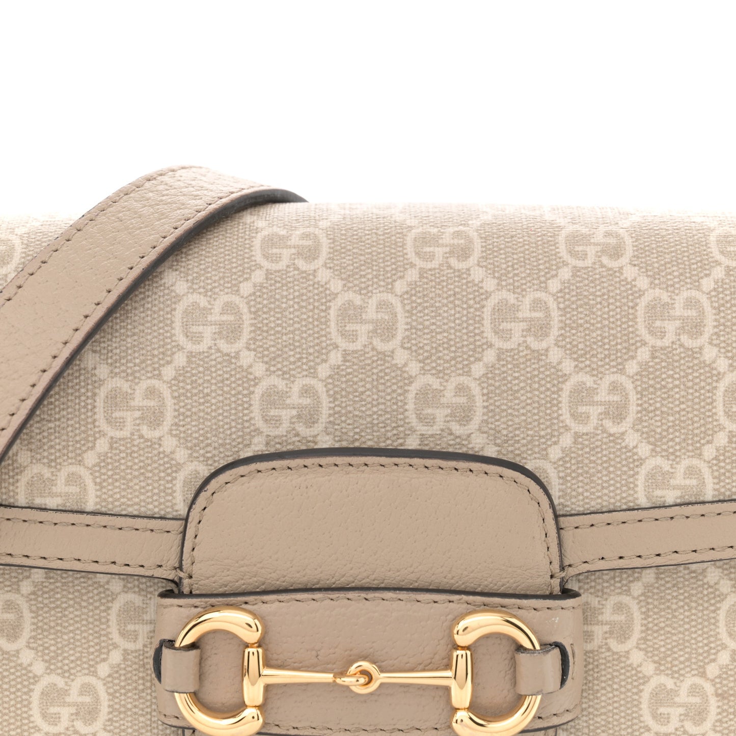 GG Supreme Monogram Textured Dollar Calfskin Web Mini Horsebit 1955 Shoulder Bag Beige Mystic White Oatmeal