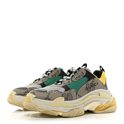 Balenciaga X GUCCI Maxi GG Supreme Monogram Womens Triple S Sneakers 38 Beige Ebony Black Green 3 of 12