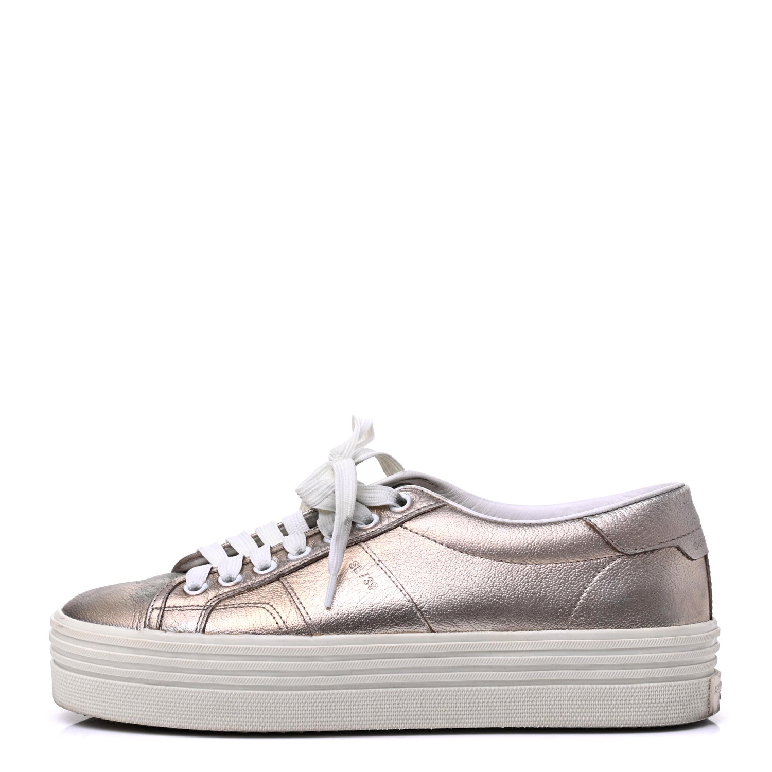 Saint Laurent Metallic Calfskin Court Sneakers 37.5 Pale Gold 1 of 16