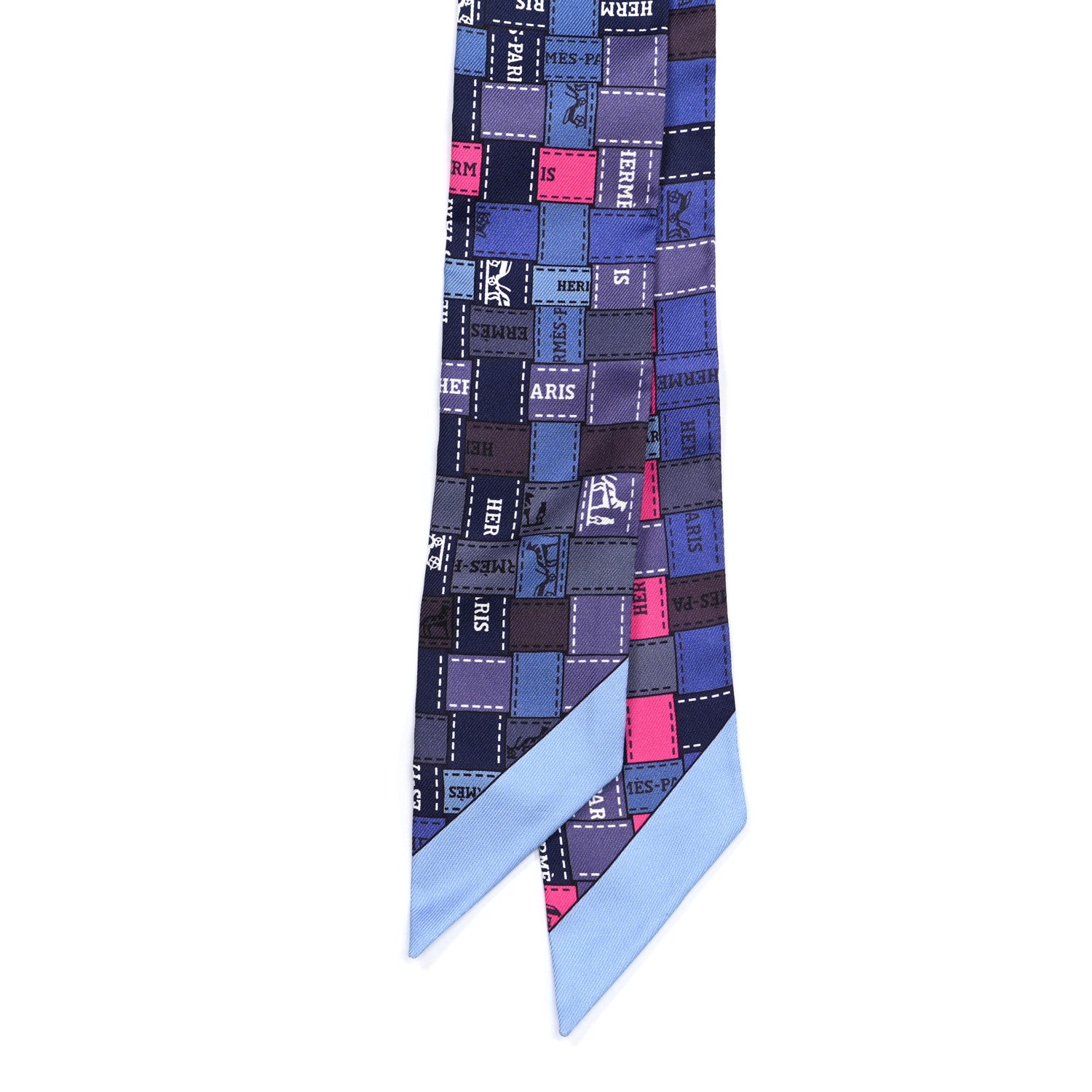 Hermes Silk Bolduc Au Carre Twilly Blue Jean Rose Vif Gris 2 of 4