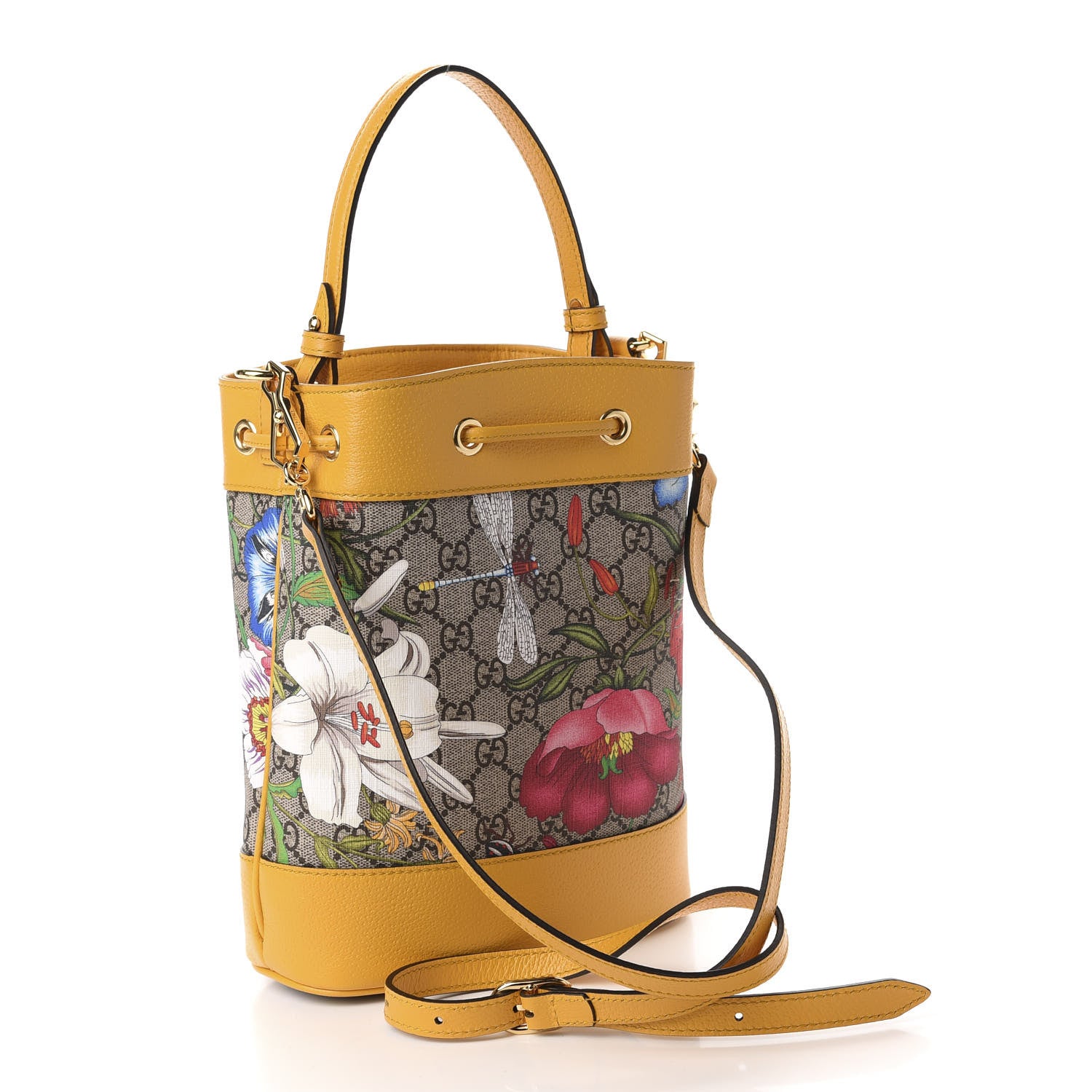 Gucci GG Supreme Monogram Flora Small Ophidia Bucket Bag Beige Multicolor Crop 3 of 10