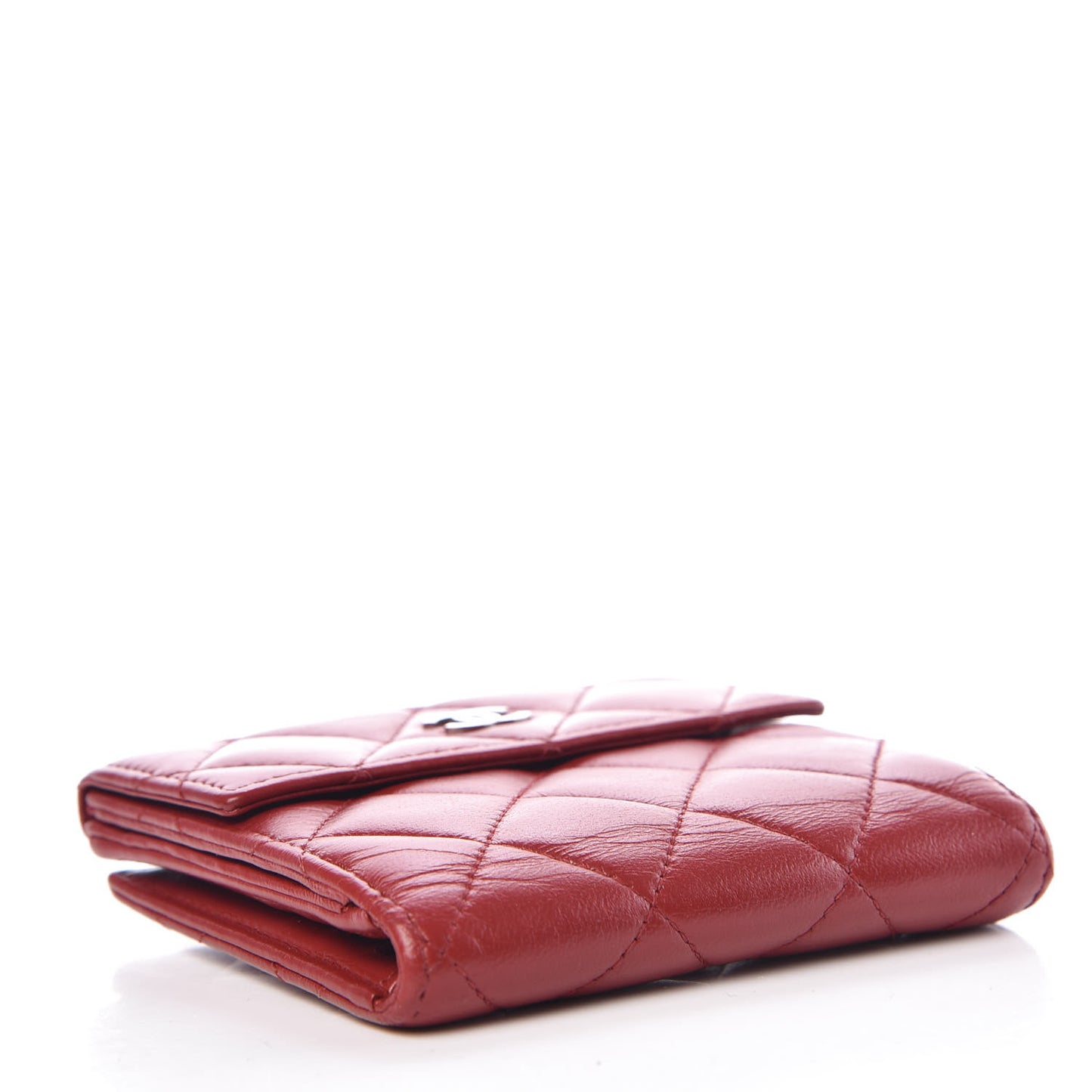 Lambskin Quilted Compact French Flap Wallet Red