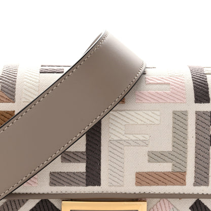 Fendi Canvas Vitello Seta FF Multicolor Embroidered Baguette Grezzo Multicolor Tortora 7 of 11