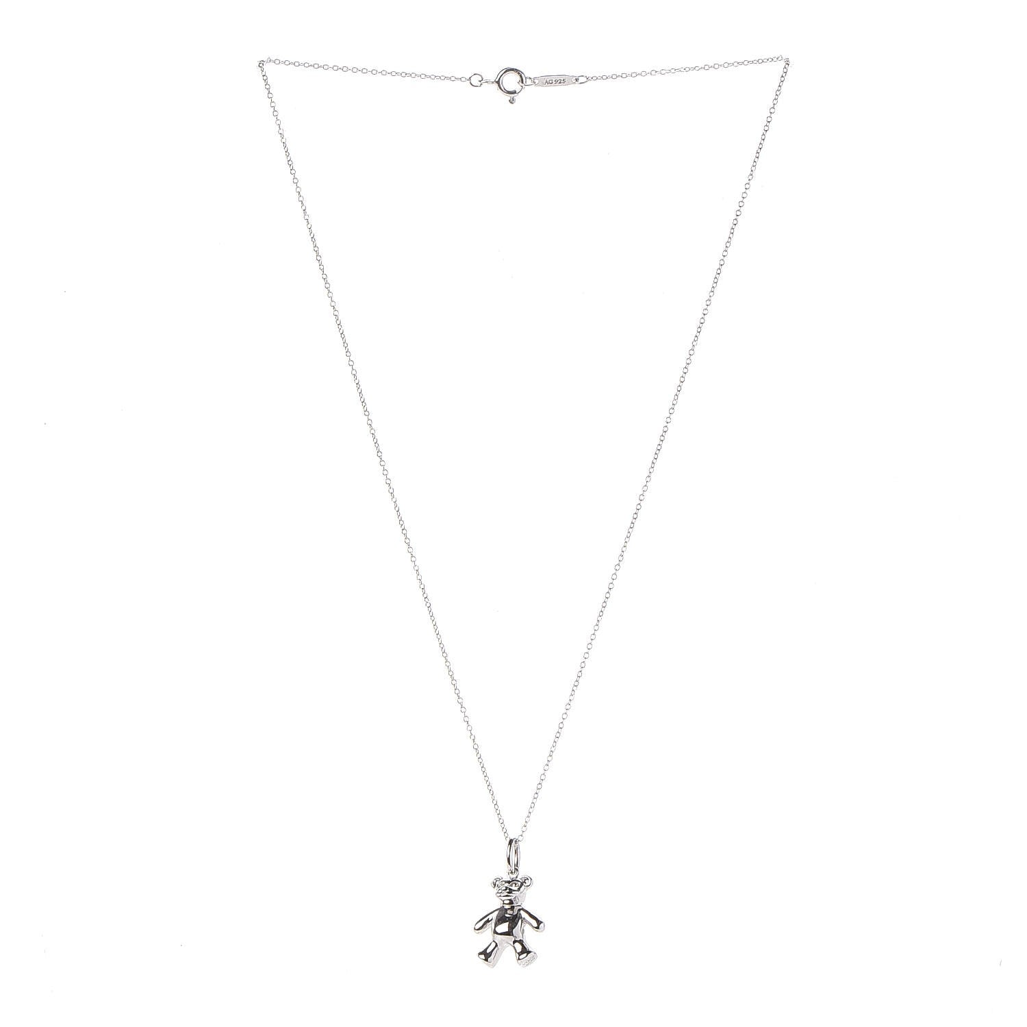 Tiffany Sterling Silver Teddy Bear Charm Pendant Necklace 3 of 5
