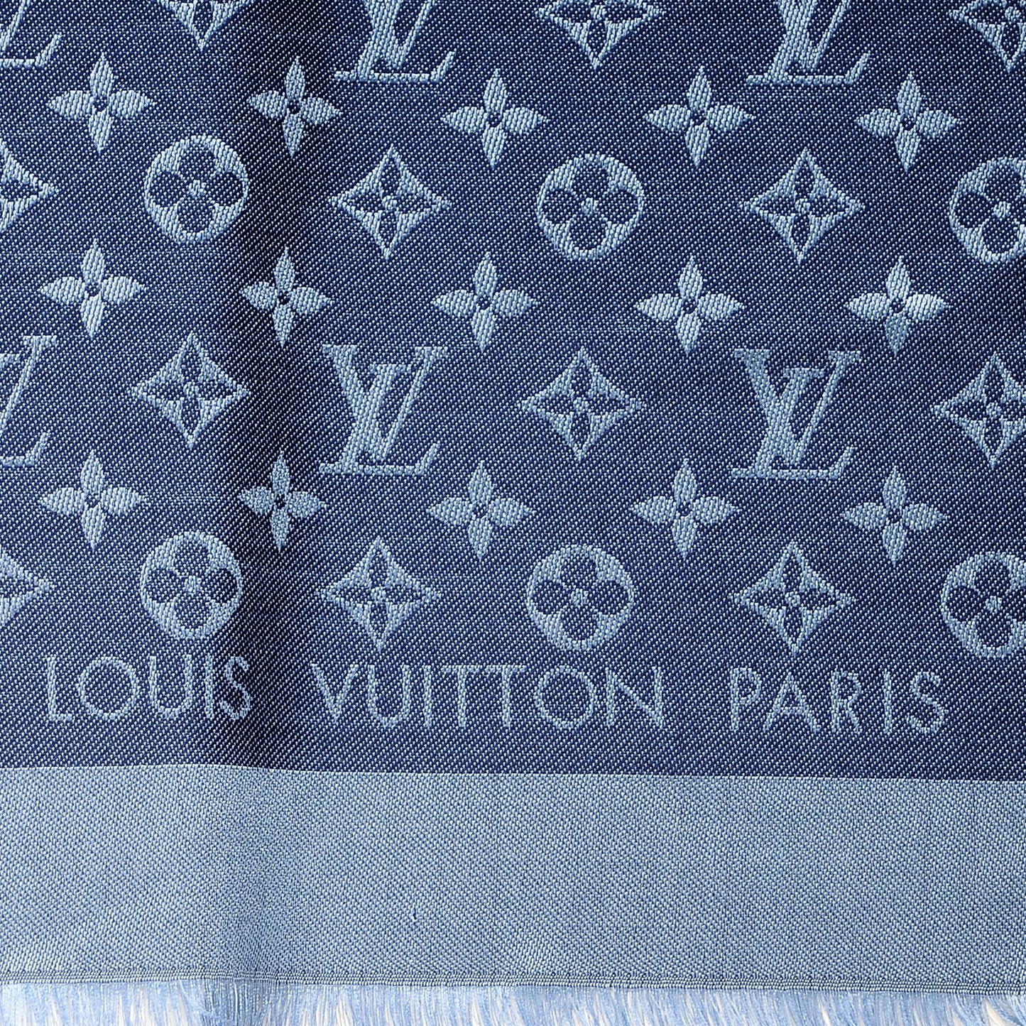 Silk Wool Monogram Denim Shawl Blue