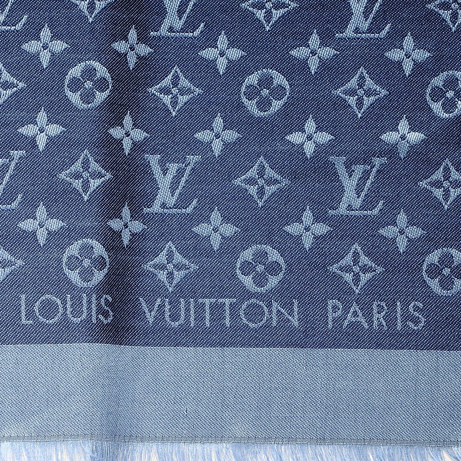 Louis Vuitton Silk Wool Monogram Denim Shawl Blue 6 of 6