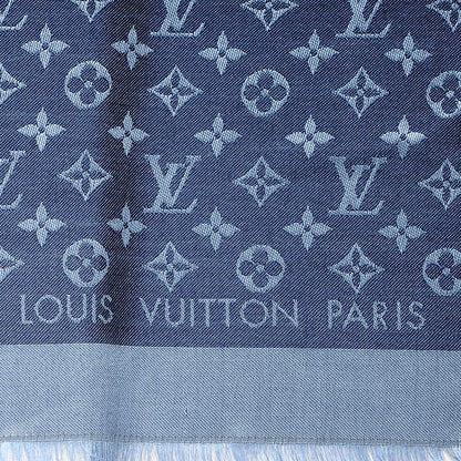 Louis Vuitton Silk Wool Monogram Denim Shawl Blue 6 of 6