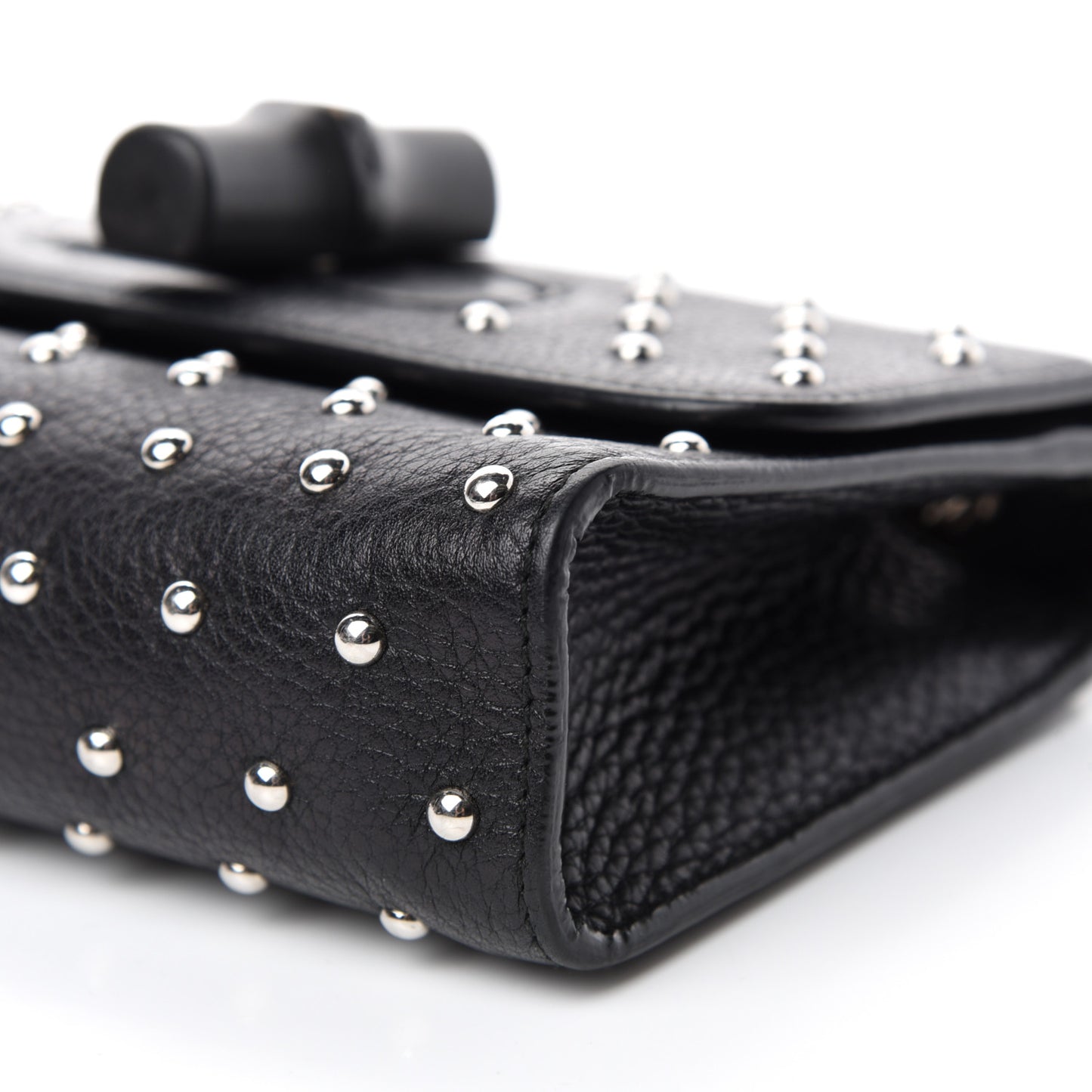 Calfskin Small Studded Miss Bamboo Shoulder Bag Black