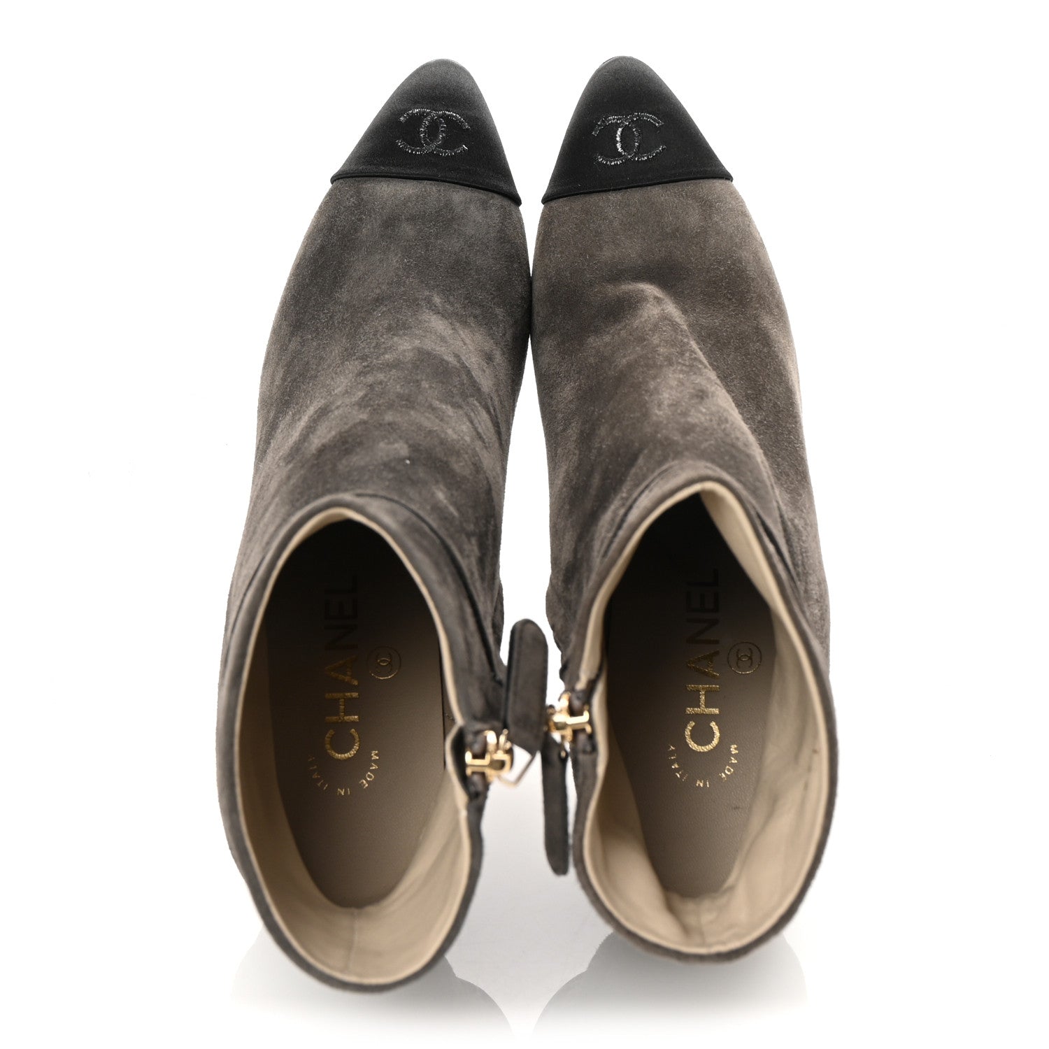 Chanel Suede Calfskin Satin Cap Toe Short Boots 38 Grey Black 2 of 10