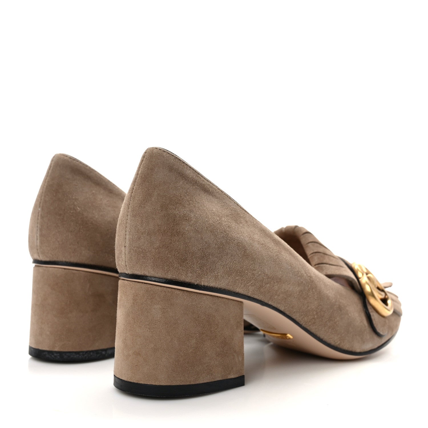 Gucci Kid Scamosciato GG Marmont Fringe 50mm Loafer Pumps 38 Taupe 4 of 9