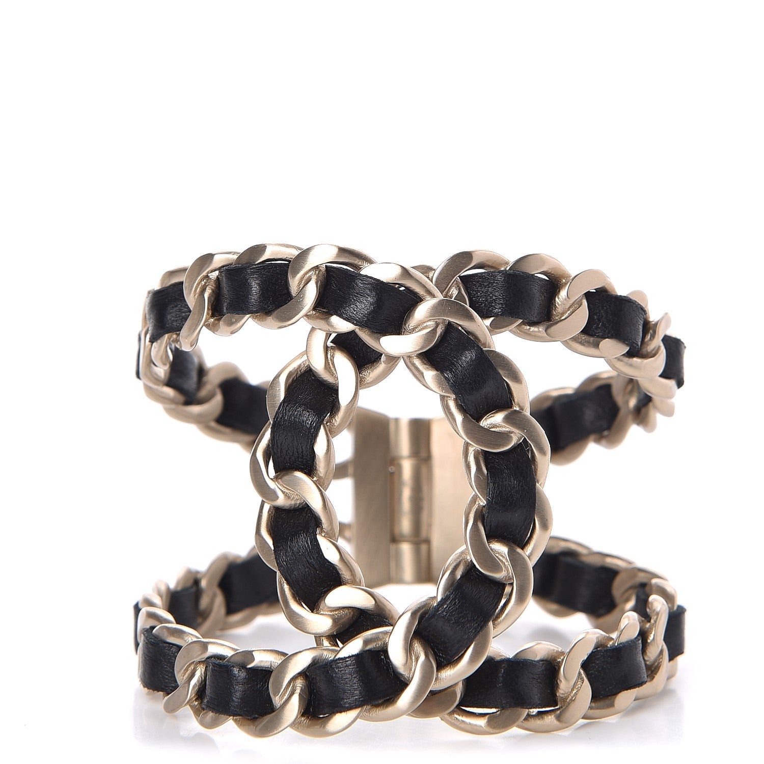 Chanel Lambskin Chain CC Cuff Bracelet Black Gold 1 of 5
