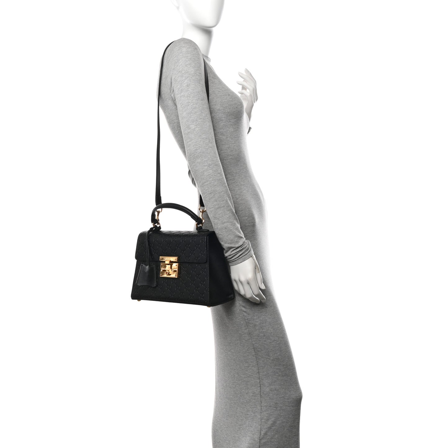 Guccissima Signature Small Padlock Top Handle Bag Black