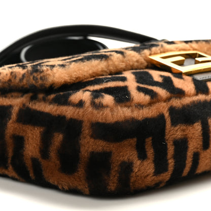 Fendi Shearling Vitello Dolce Macro FF 1974 Baguette Tobacco Black 7 of 9