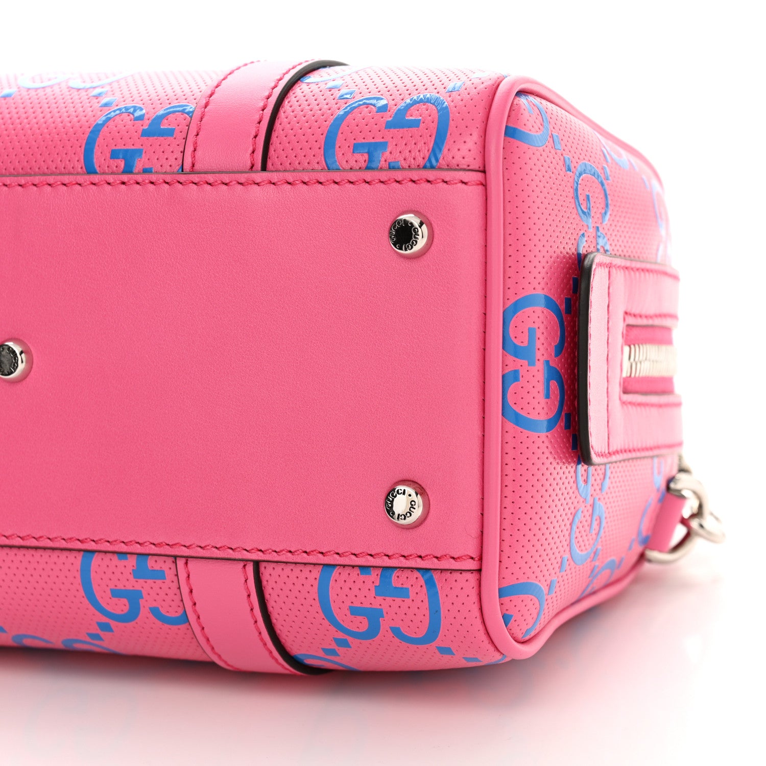 Gucci Calfskin GG Tennis Bi-Color Embossed Mini Duffle Bag Modern Fucsia Modern Blue 10 of 11