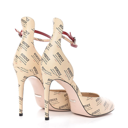 Gucci Malaga Kid Stamp Print Daisy Ankle Strap d'Orsay 105 Pumps 39 Soy Black Hibiscus Red 4 of 10