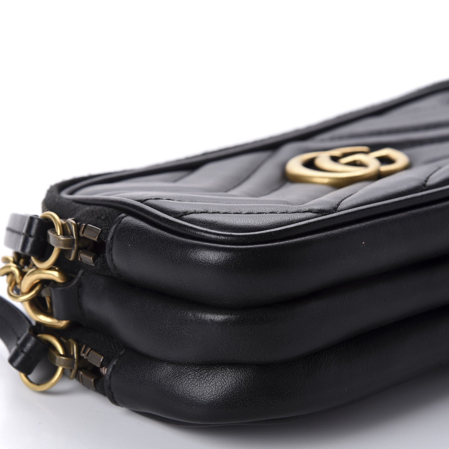 Calfskin Matelasse Mini GG Marmont Chain Crossbody Bag Black