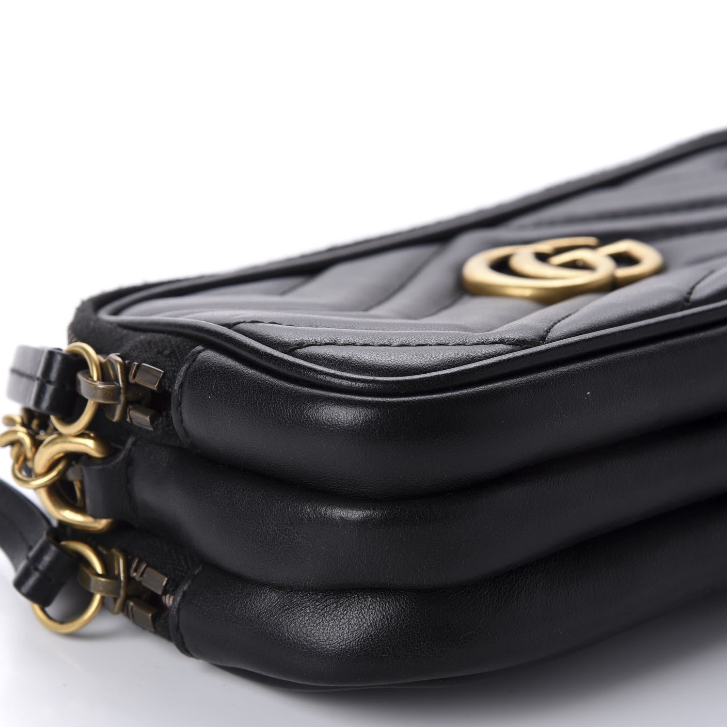 Gucci Calfskin Matelasse Mini GG Marmont Chain Crossbody Bag Black 6 of 13