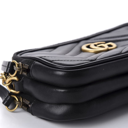 Gucci Calfskin Matelasse Mini GG Marmont Chain Crossbody Bag Black 6 of 13