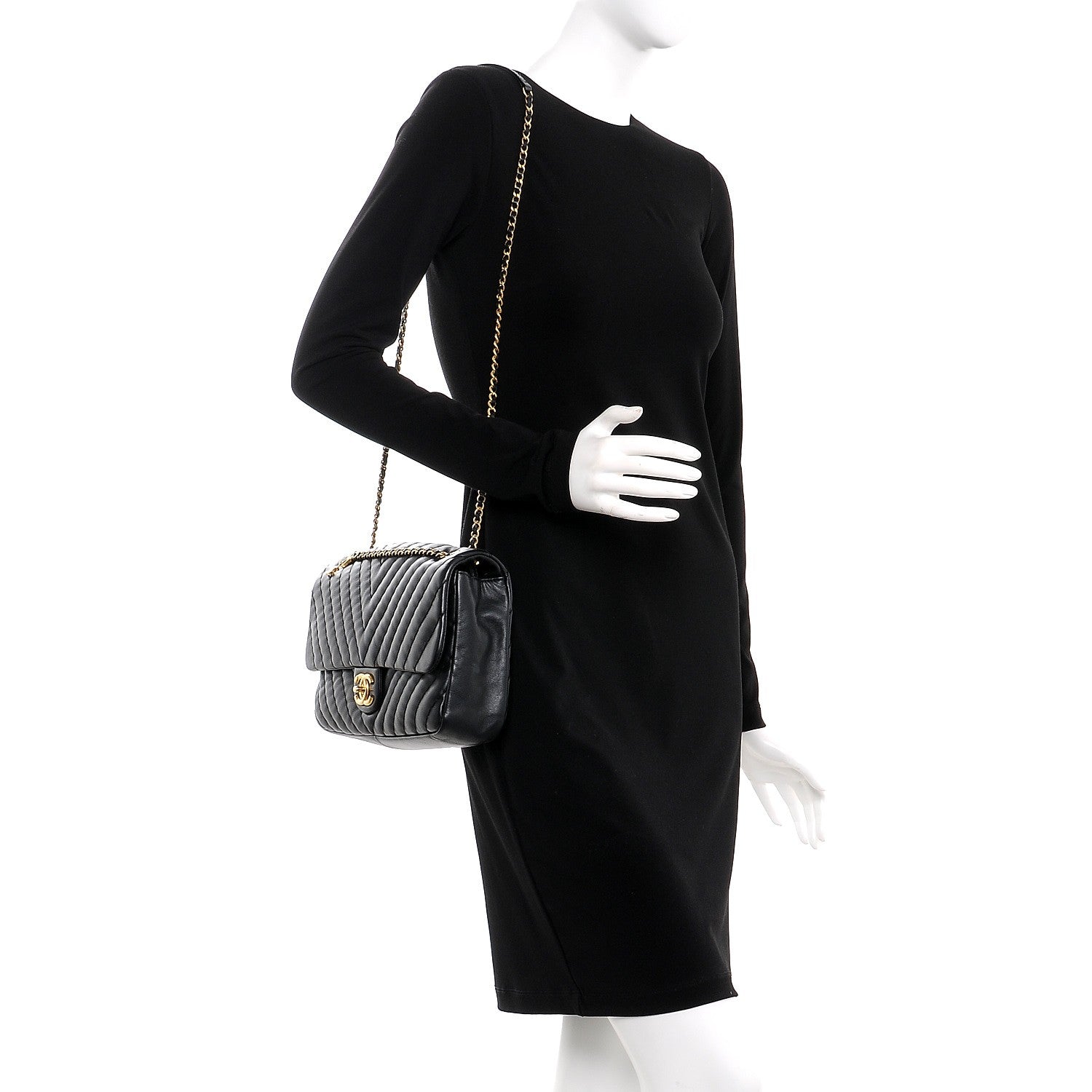 Chanel Calfskin Surpique Chevron Large Flap Black 2 of 8