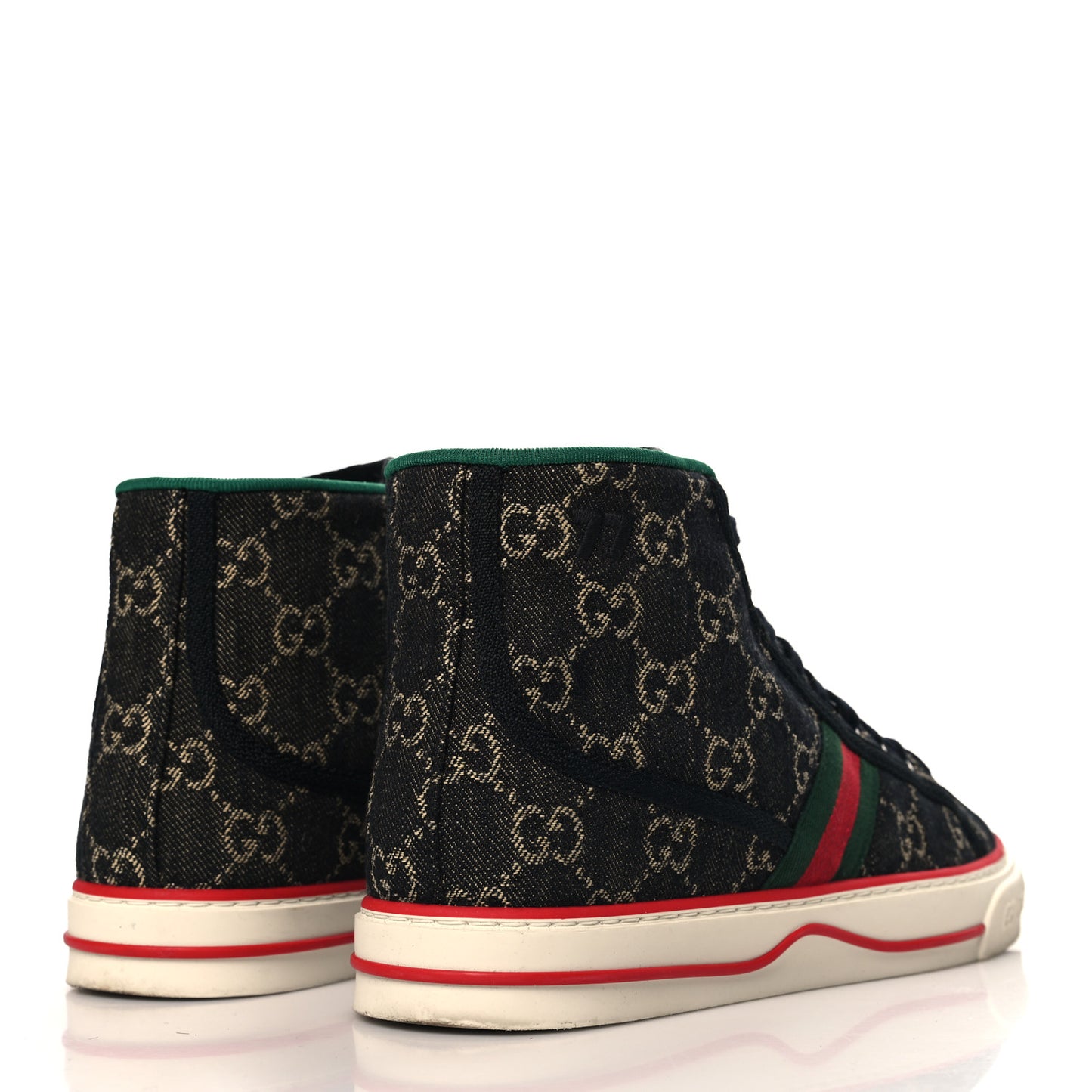 New Denim GG Monogram Web Mens 1977 Tennis High Top Sneakers 7.5 Black Ivory