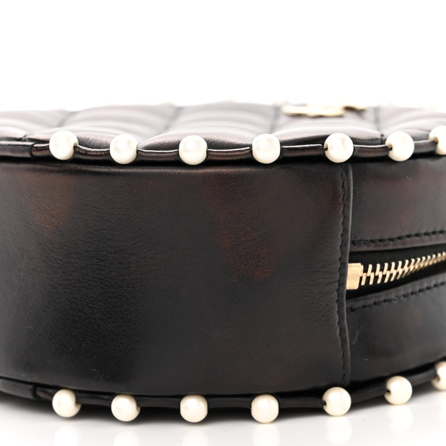 Chanel Calfskin Quilted Pearl Round Clutch With Chain Black 10 of 11