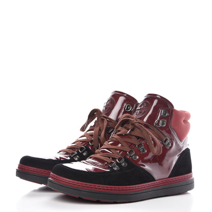 Gucci Patent Suede Mens Softy Tek High Top Sneakers 8 Black Charcoal Jupiter 3 of 13