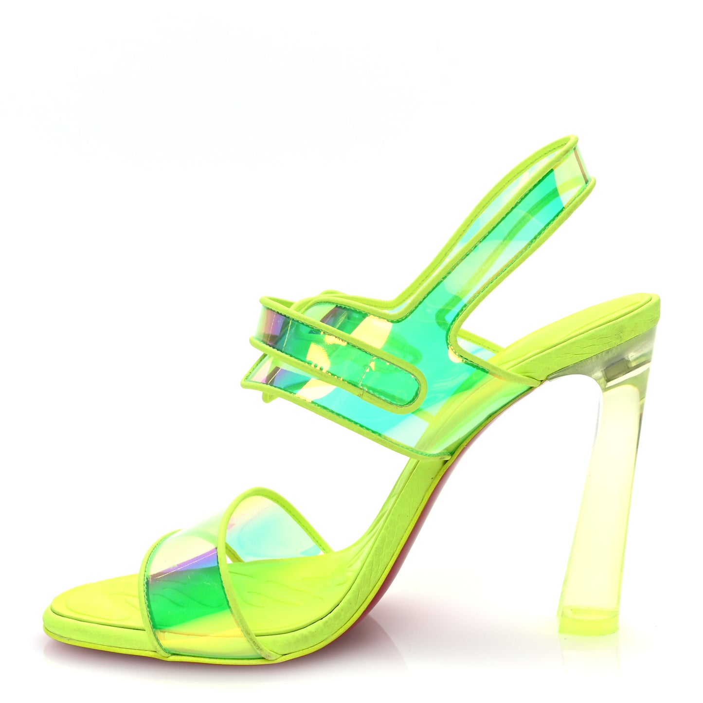 Iridescent PVC Loubi Duniss 100 Slingback Sandals 36 Fluo Yellow