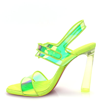 Christian Louboutin Iridescent PVC Loubi Duniss 100 Slingback Sandals 36 Fluo Yellow 1 of 12