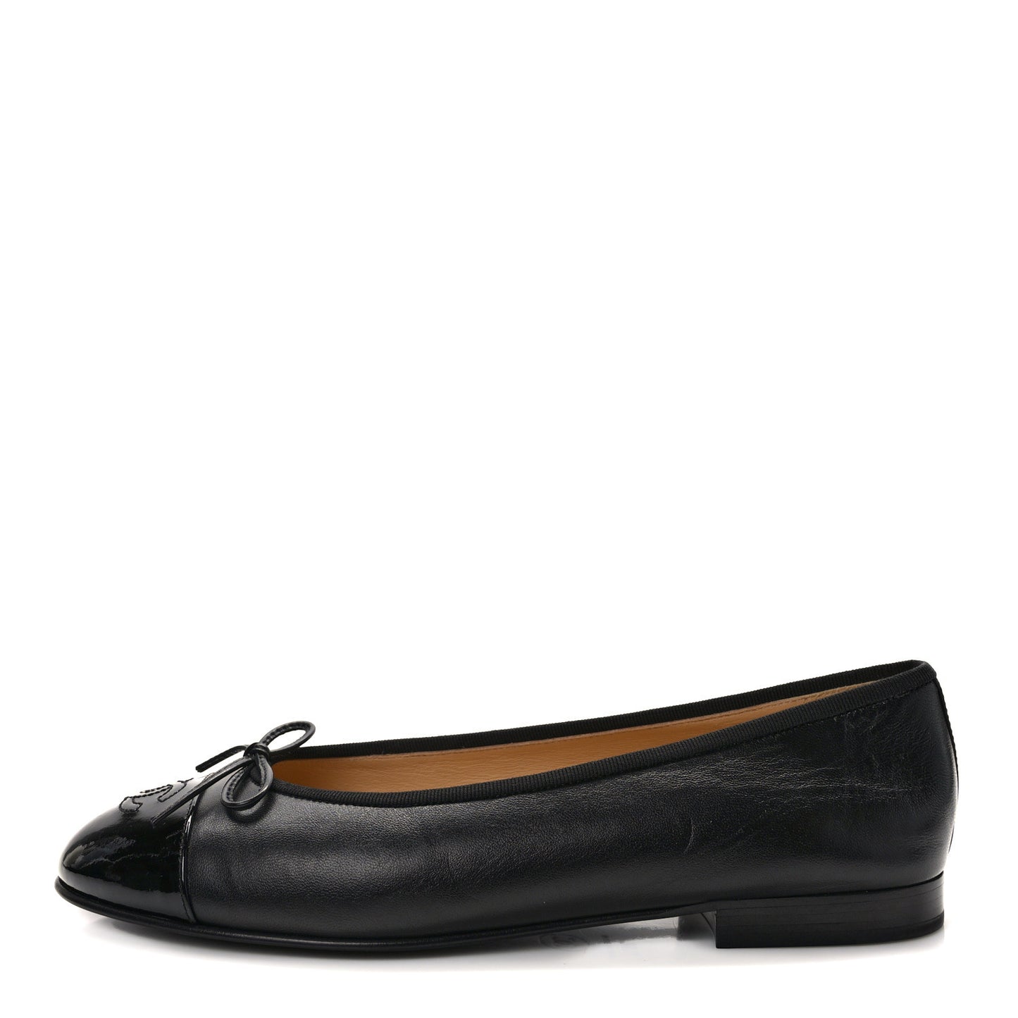 Lambskin Patent Cap Toe Ballerina Flats 39.5 Black