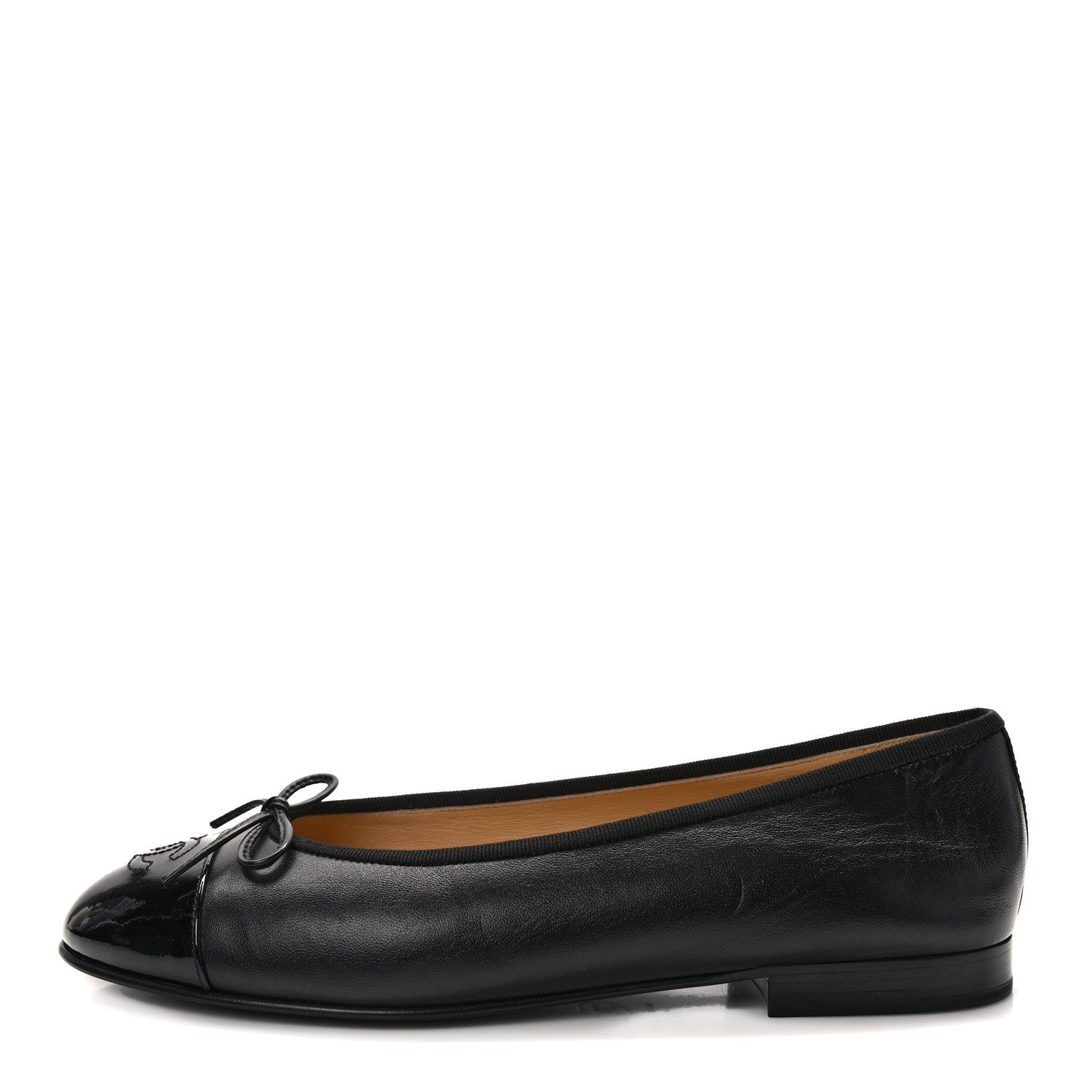 Chanel Lambskin Patent Cap Toe Ballerina Flats 39.5 Black 1 of 9