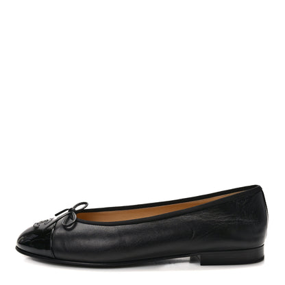 Chanel Lambskin Patent Cap Toe Ballerina Flats 39.5 Black 1 of 9