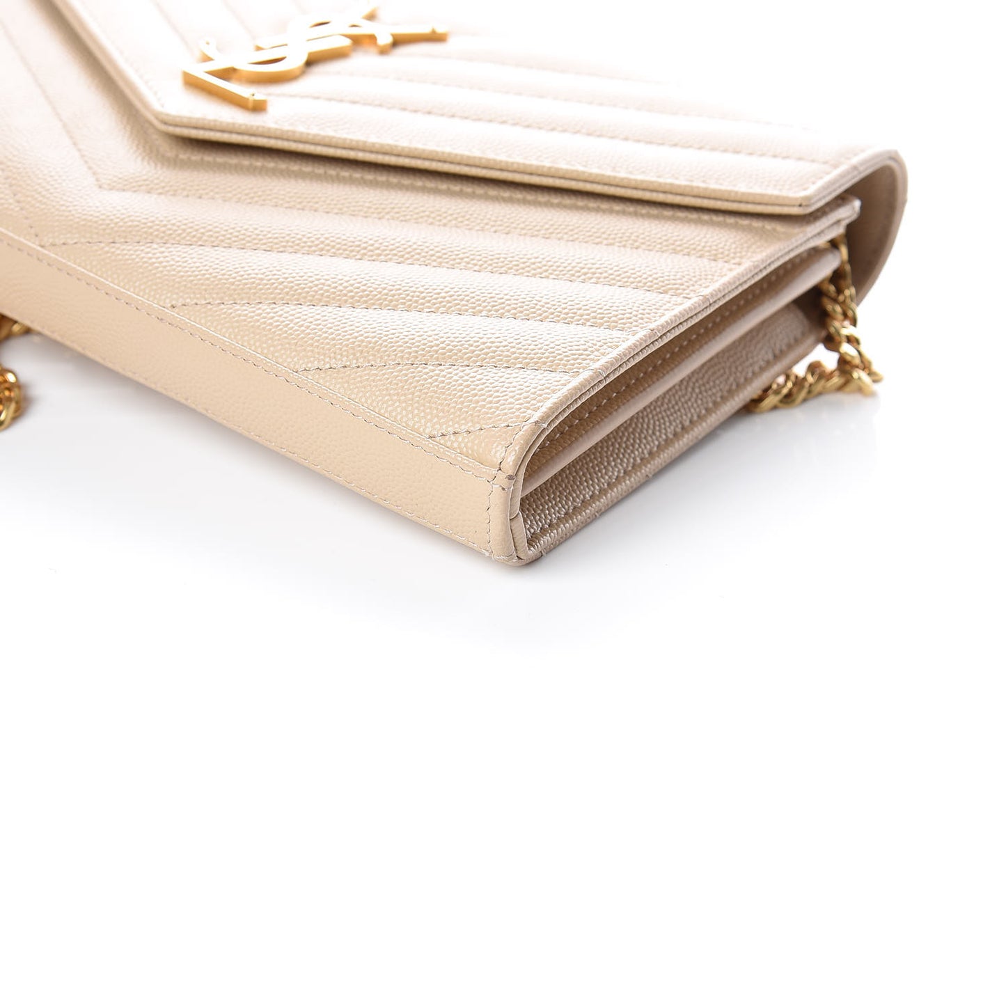 Grain De Poudre Matelasse Chevron Monogram Chain Wallet Nude Powder