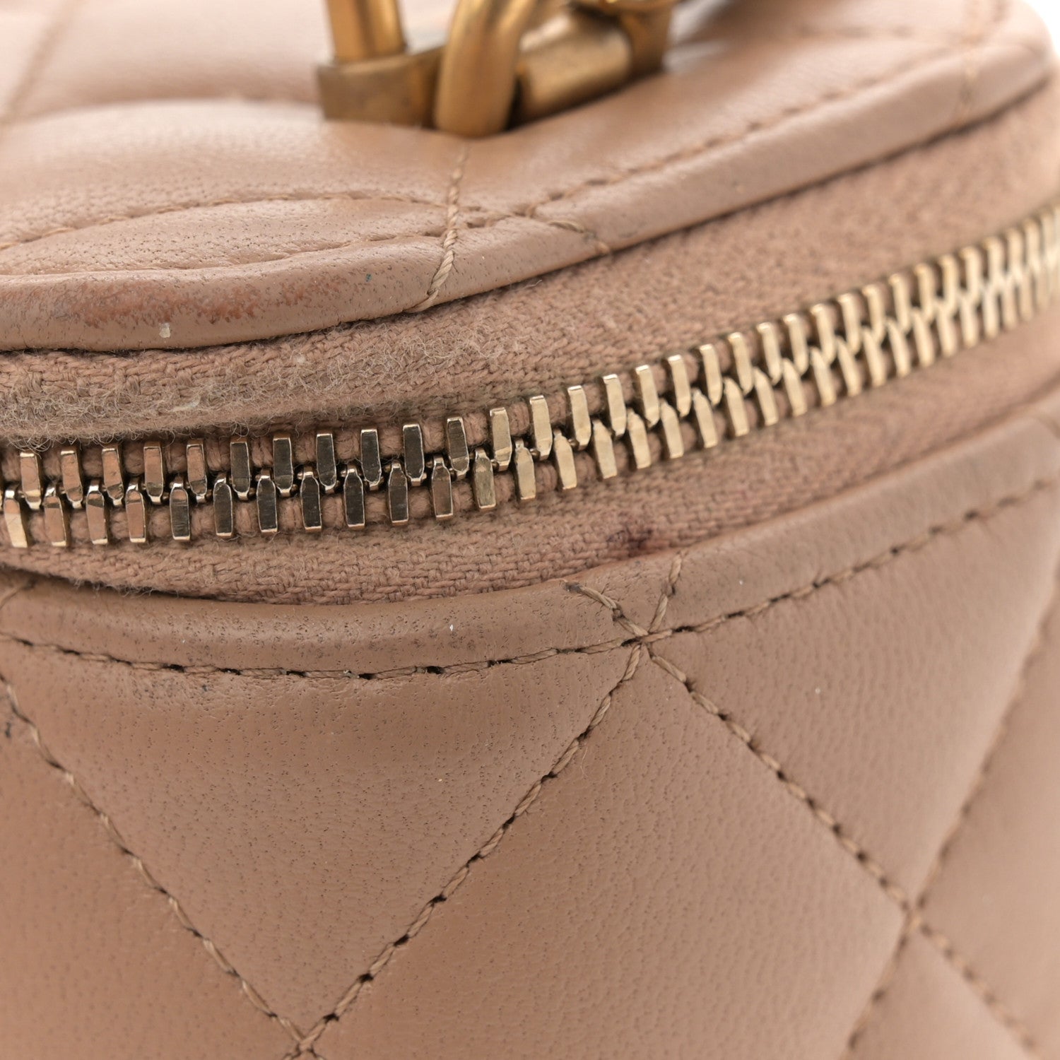 Chanel Lambskin Quilted Top Handle Mini Vanity Case With Chain Beige 12 of 14