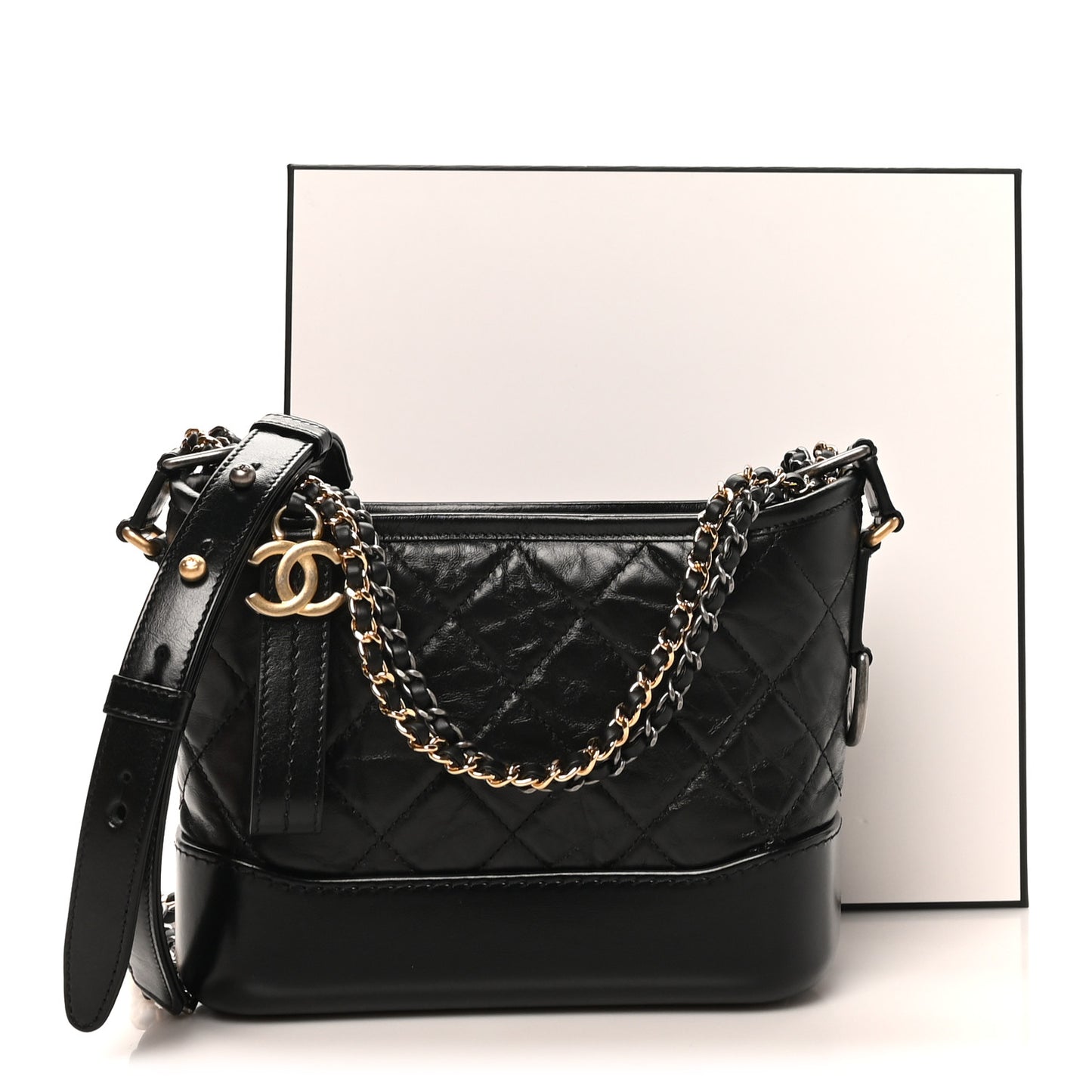 Aged Calfskin Quilted Small Gabrielle Hobo Black