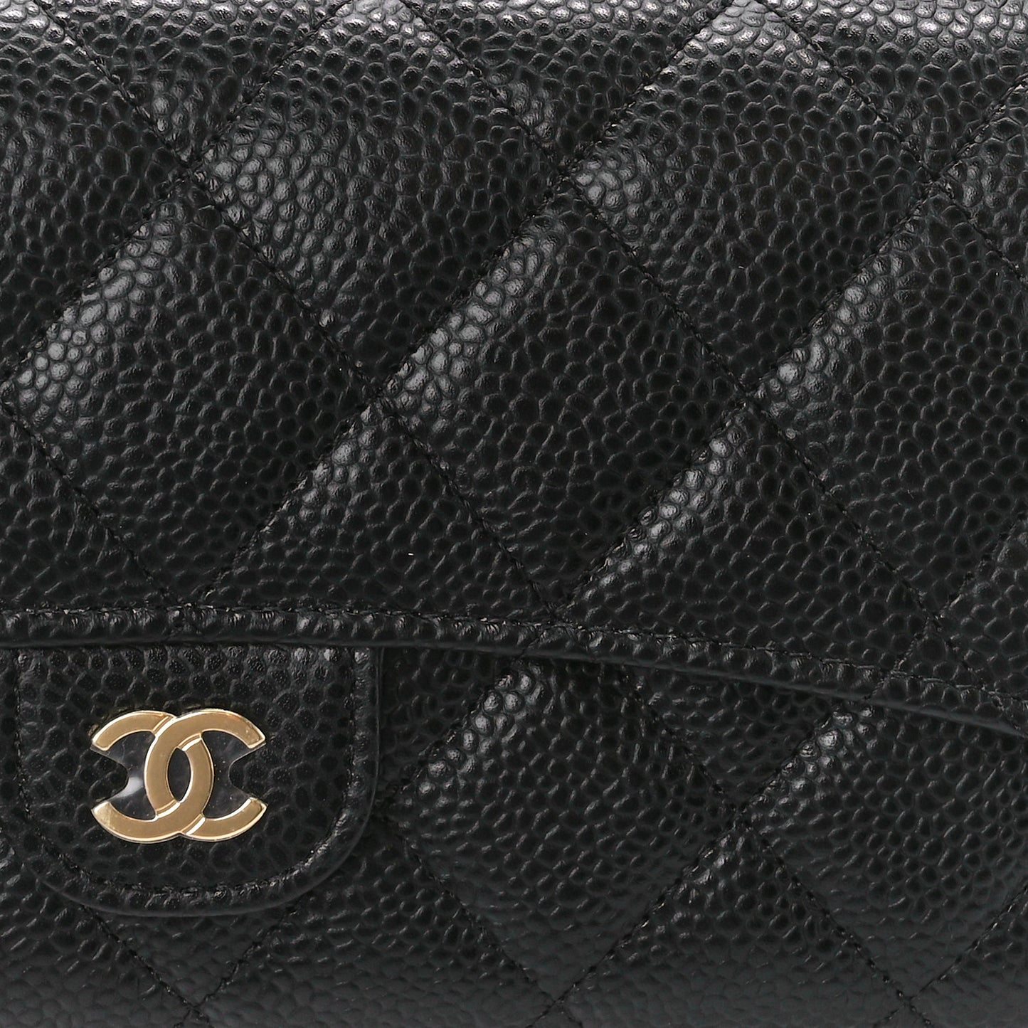 Caviar Quilted Large Gusset Flap Wallet Black