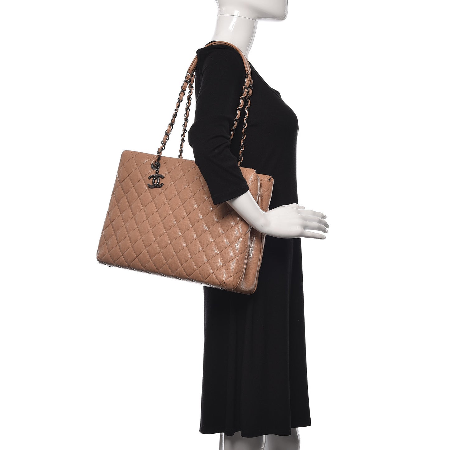 Caviar Quilted Large City Shopping Tote Beige