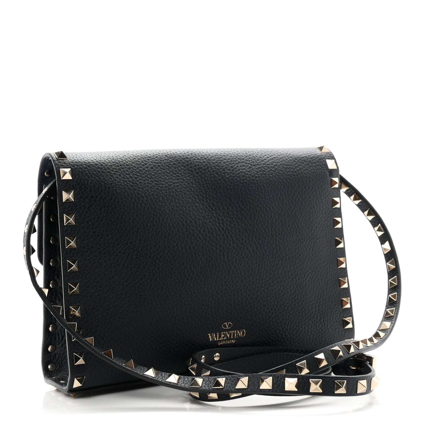 Valentino Garavani Pebbled Calfskin Medium Rockstud Flip Lock Crossbody Bag Navy 2 of 8
