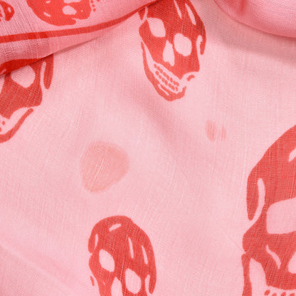 Alexander McQueen Silk Chiffon Skull Scarf Red Pink 3 of 5